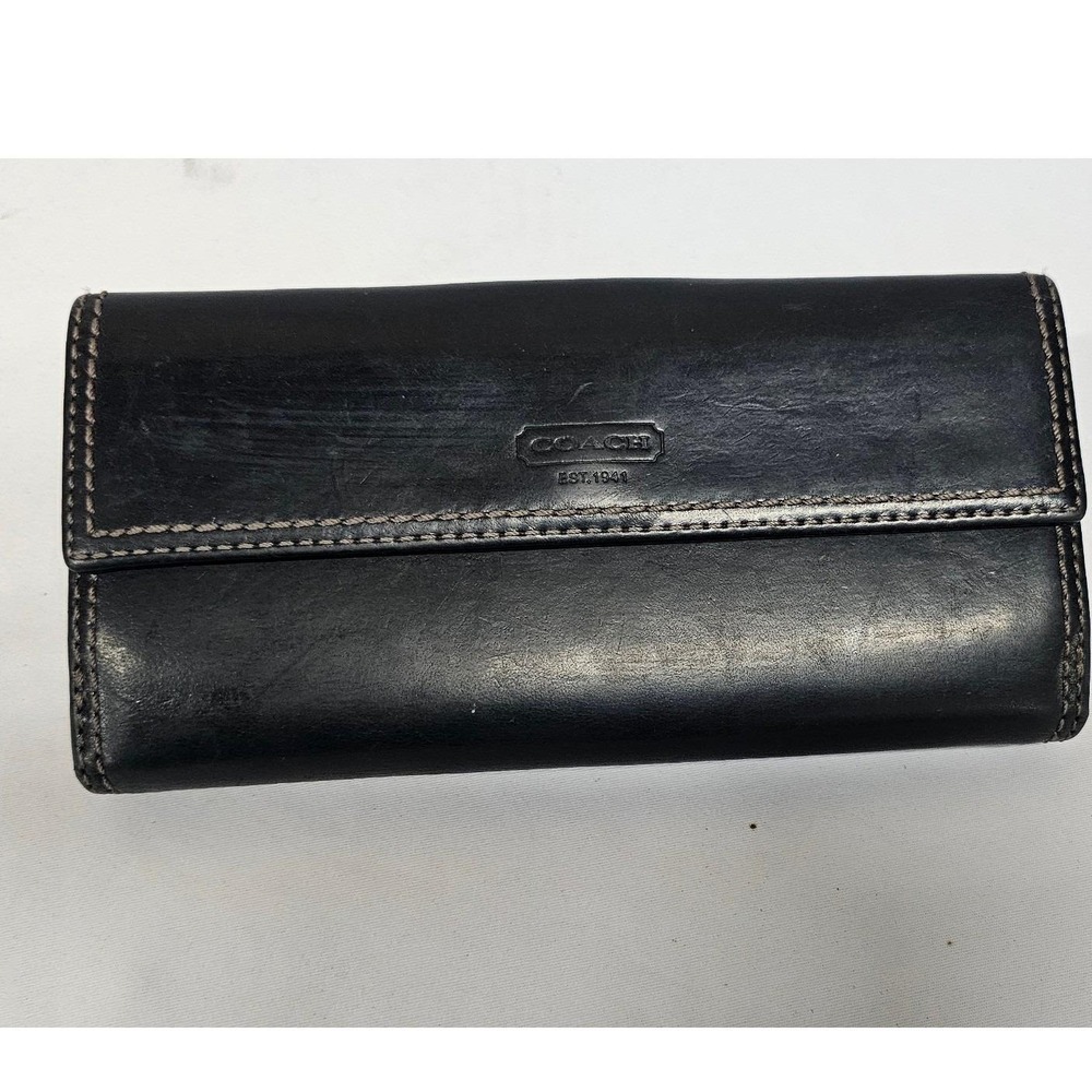 Coach Black Leather Turnlock Slim‎ Envelope Wallet Pink Interior Brass Hardware
